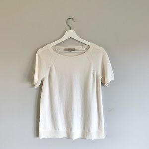 LOFT Cream Short Sleeve Crew Neck Sweater
